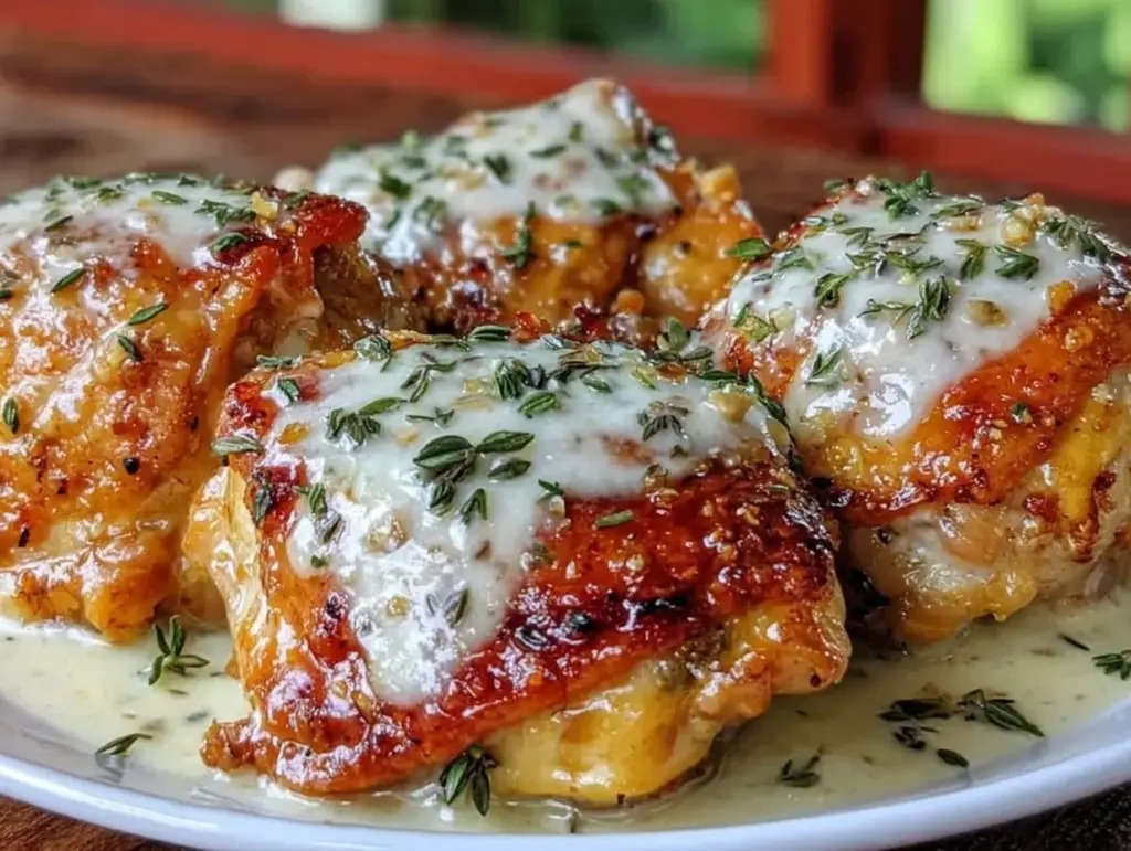 creamy garlic chicken thighs - featured image