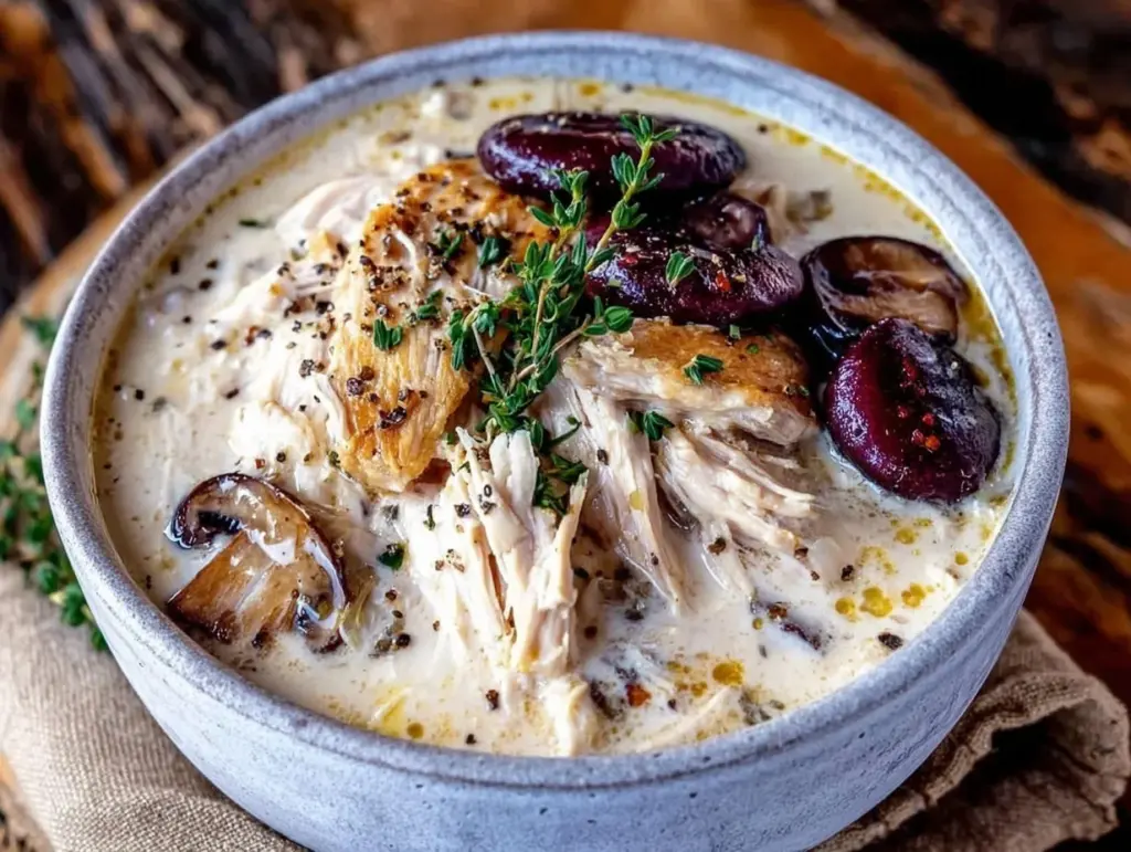 creamy rotisserie chicken mushroom soup - featured image