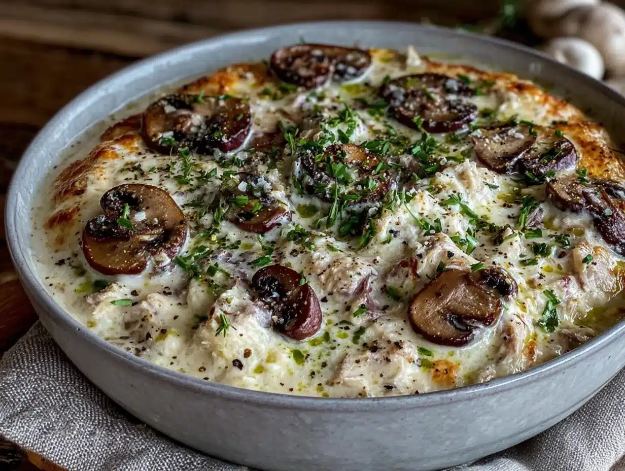 Creamy Rotisserie Chicken Mushroom Soup Recipe Easy and Cozy Comfort Food 4 creamy rotisserie chicken mushroom soup preparation steps