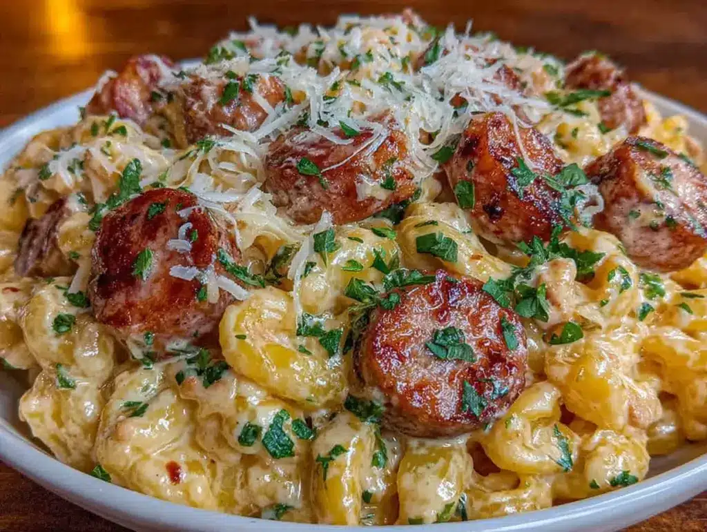 creamy smoked sausage pasta - featured image
