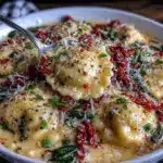 creamy Tuscan ravioli soup recipe - featured image