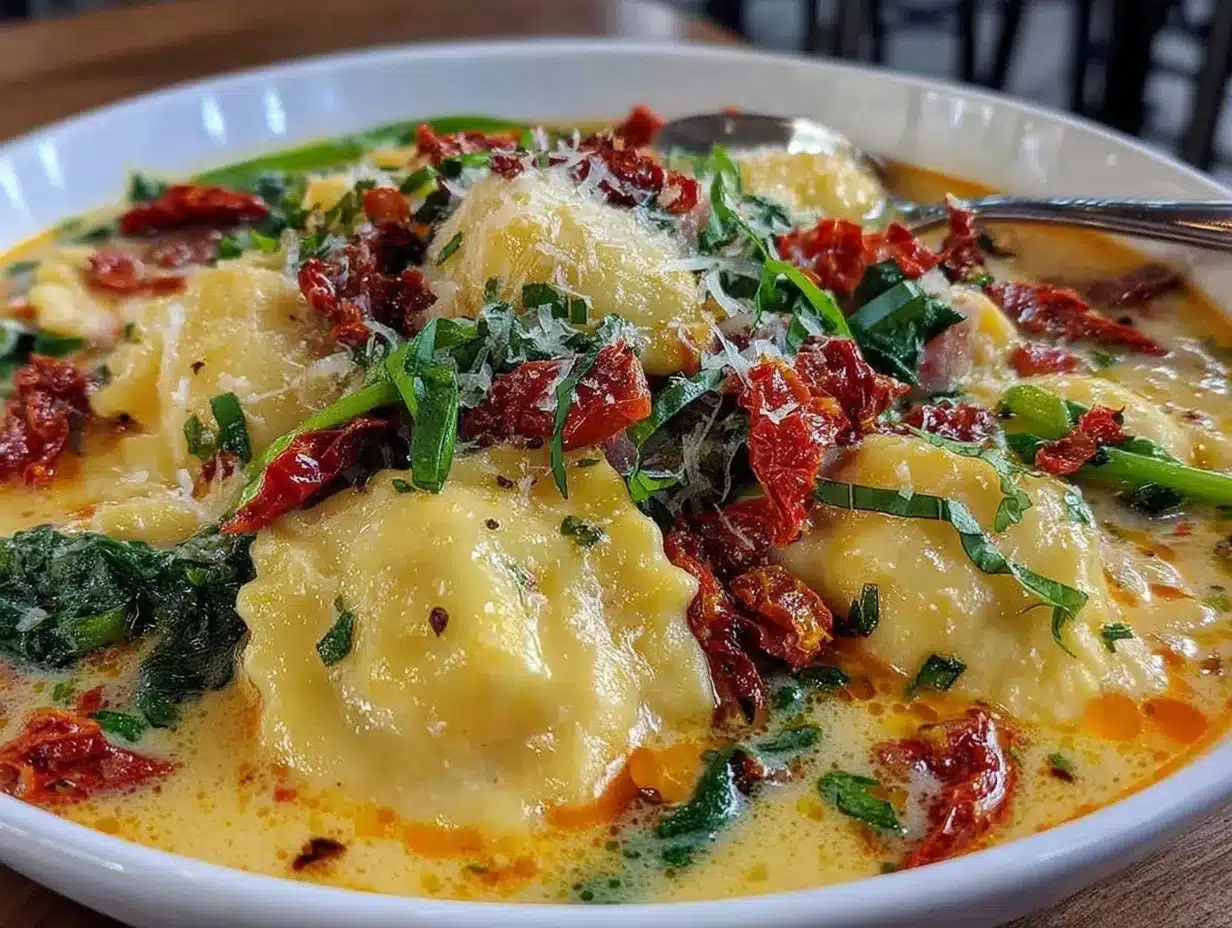 Creamy Tuscan Ravioli Soup Recipe Easy and Ready in 30 Minutes 4 creamy Tuscan ravioli soup recipe preparation steps