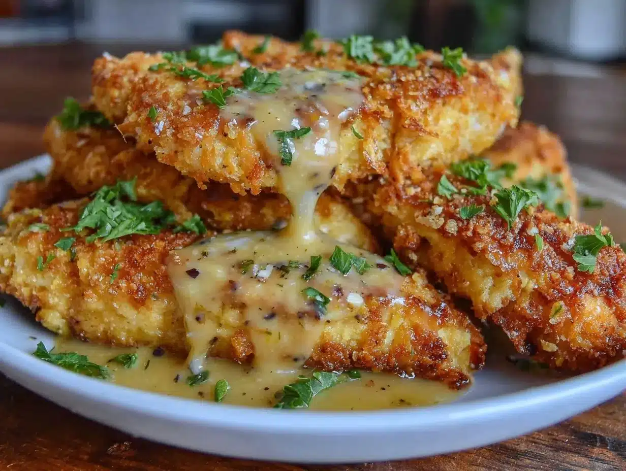 Crispy Parmesan Chicken with Garlic Sauce Easy Dinner Party Recipe 4 crispy Parmesan chicken with garlic sauce preparation steps