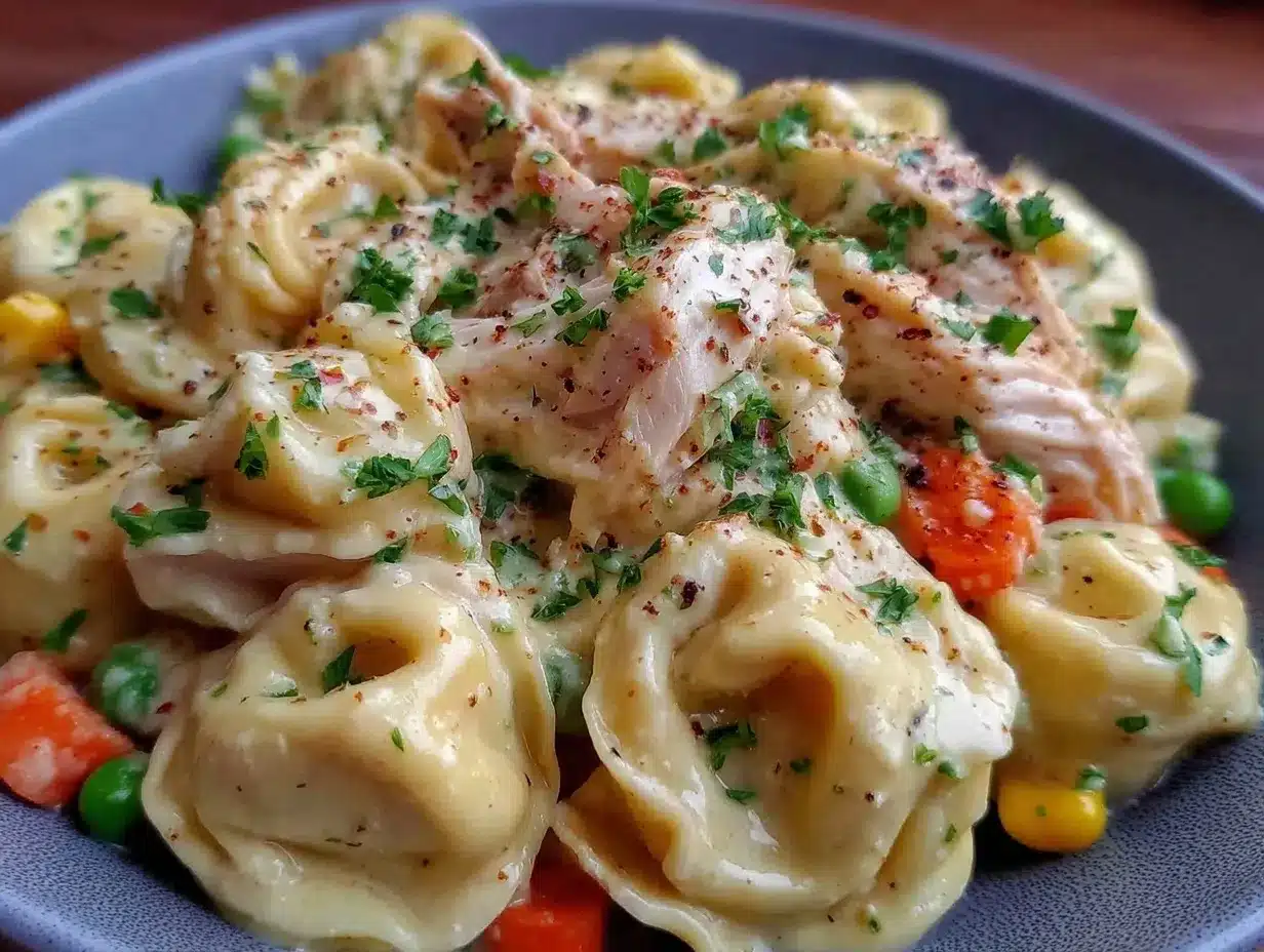 Crockpot Cheddar Chicken Pot Pie Tortellini Recipe Easy Comfort Meal Ideas 4 crockpot cheddar chicken pot pie tortellini preparation steps