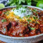 crockpot chili with ground beef and beans - featured image