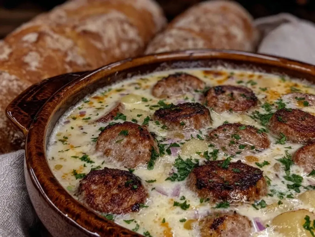 crockpot potato soup with sausage - featured image