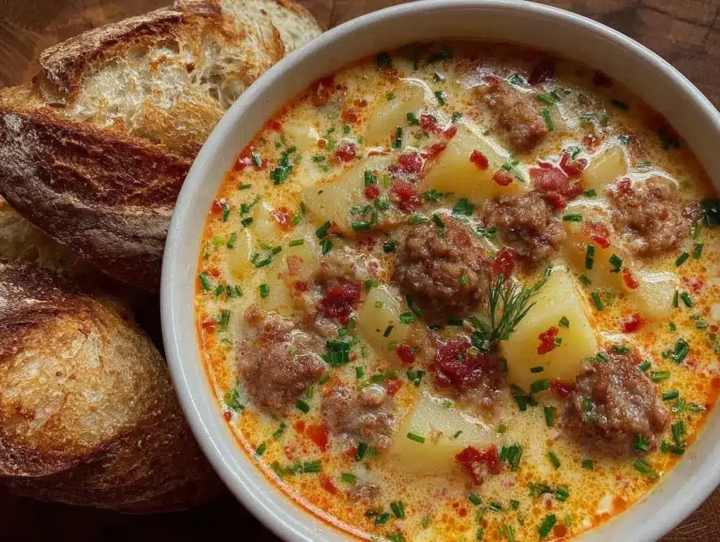 Home 1 crockpot sausage potato soup - featured image