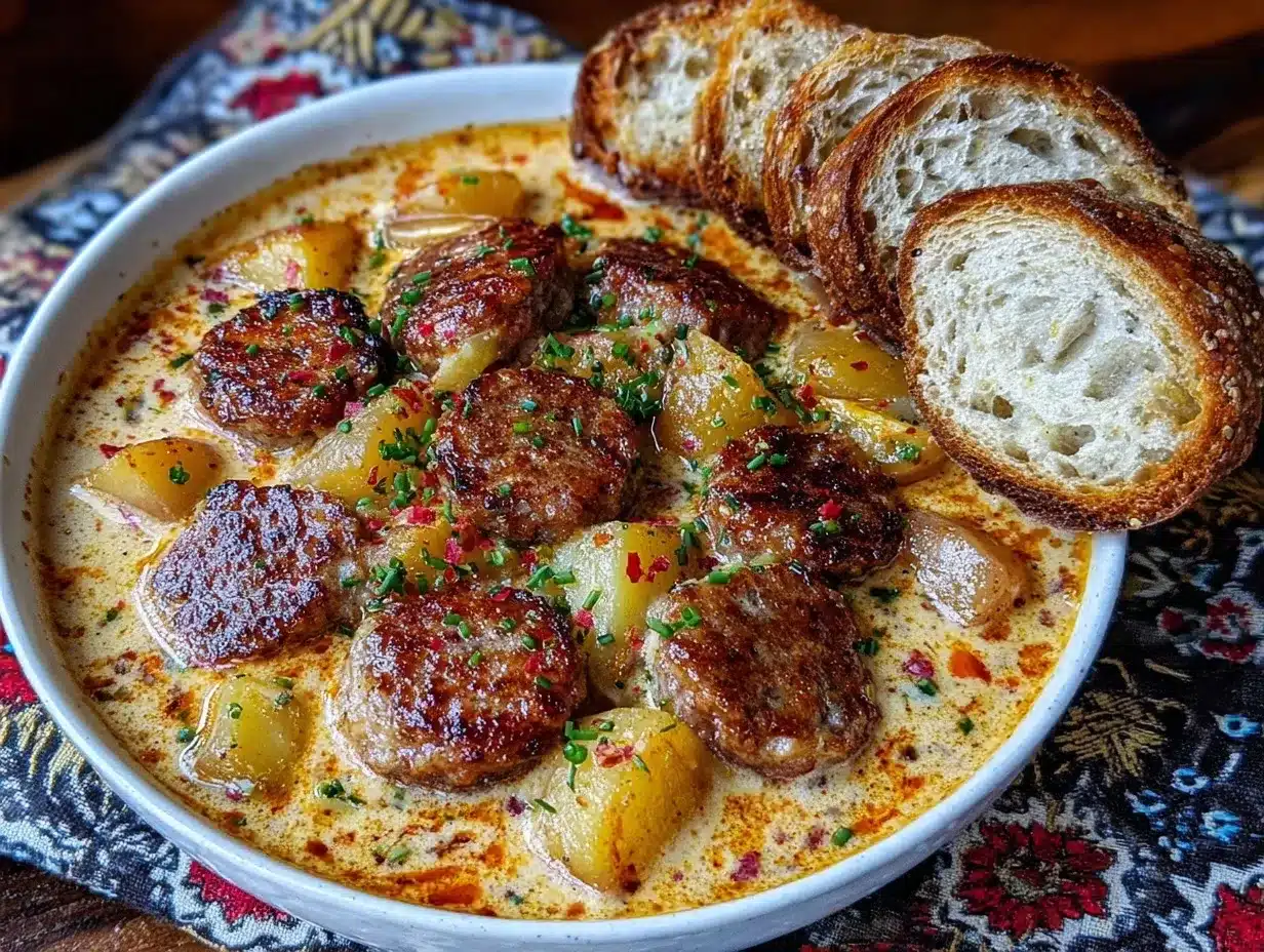 Crockpot Sausage Potato Soup Recipe Easy Creamy Family Meal Idea 4 crockpot sausage potato soup preparation steps