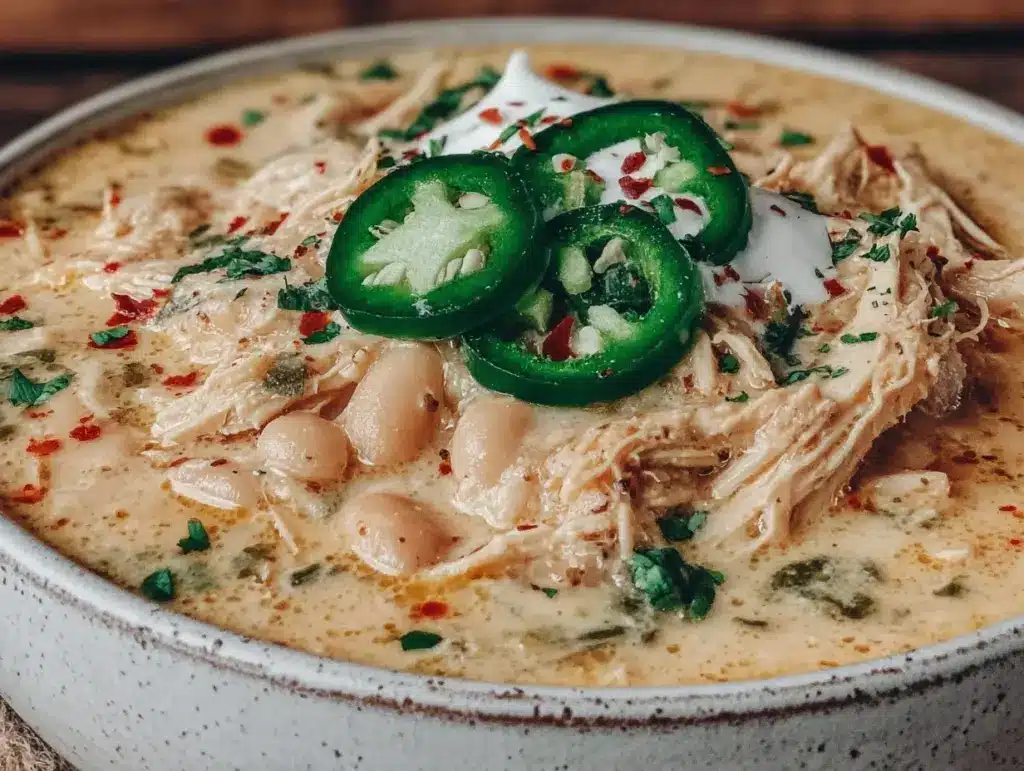 easy cajun white chicken chili crockpot recipe - featured image