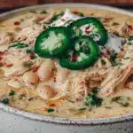 easy cajun white chicken chili crockpot recipe - featured image