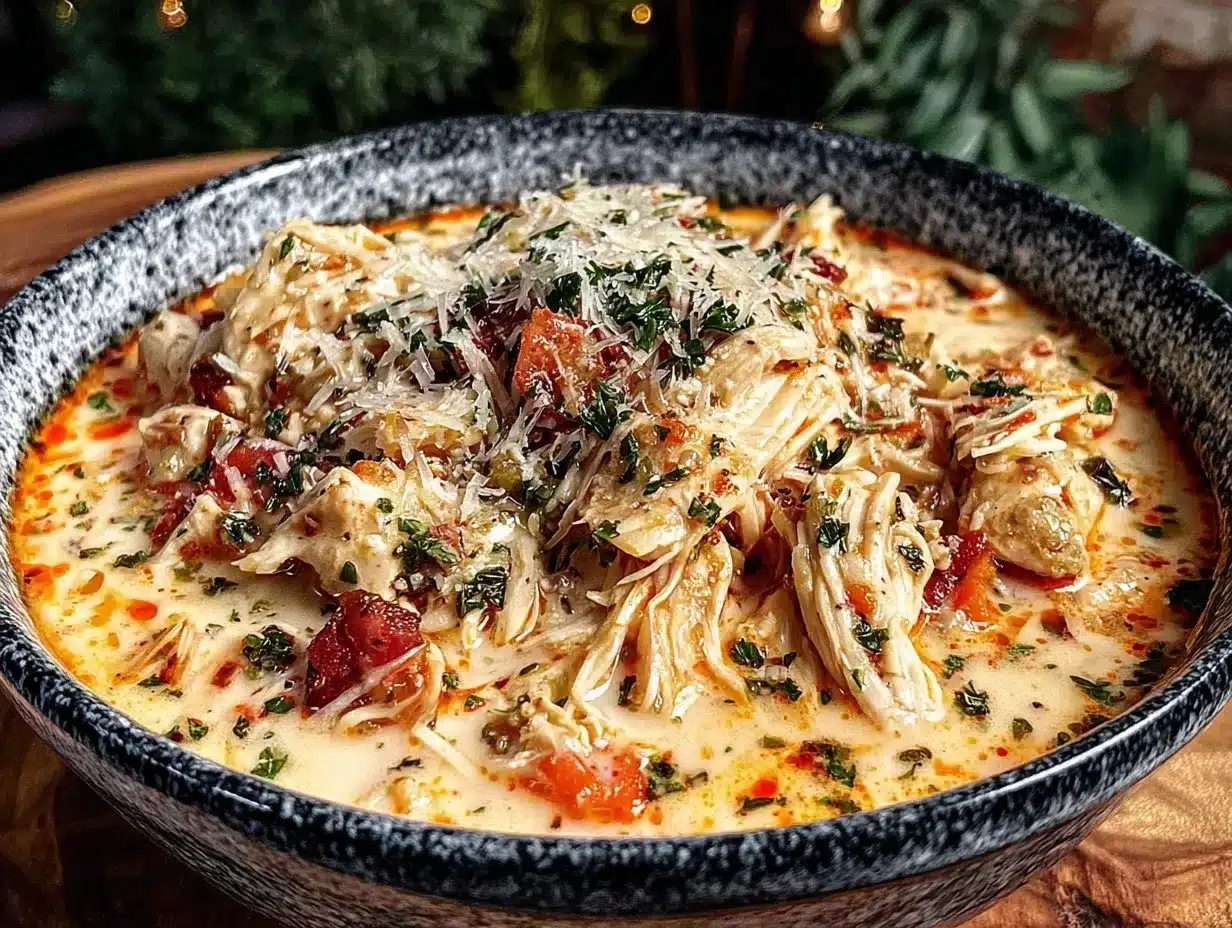 Easy Garlic Parmesan Chicken Soup Recipe Perfect Creamy Comfort Food 4 easy garlic Parmesan chicken soup preparation steps