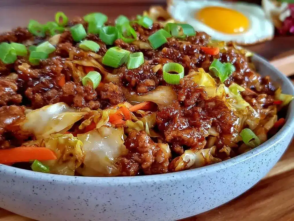 easy keto egg roll in a bowl recipe - featured image