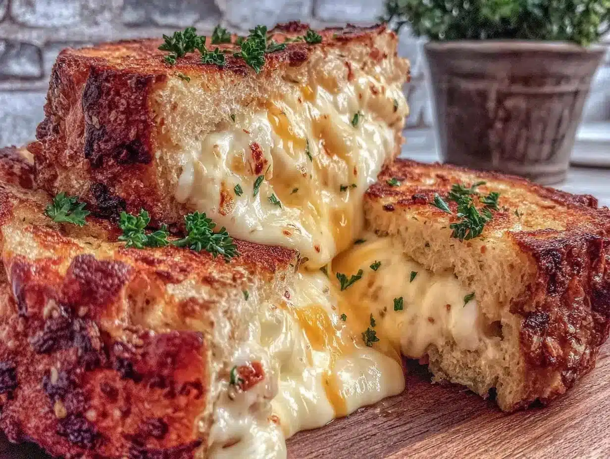 Garlic Bread Grilled Cheese Recipe Easy 15 Minute Quick Lunch 4 garlic bread grilled cheese preparation steps