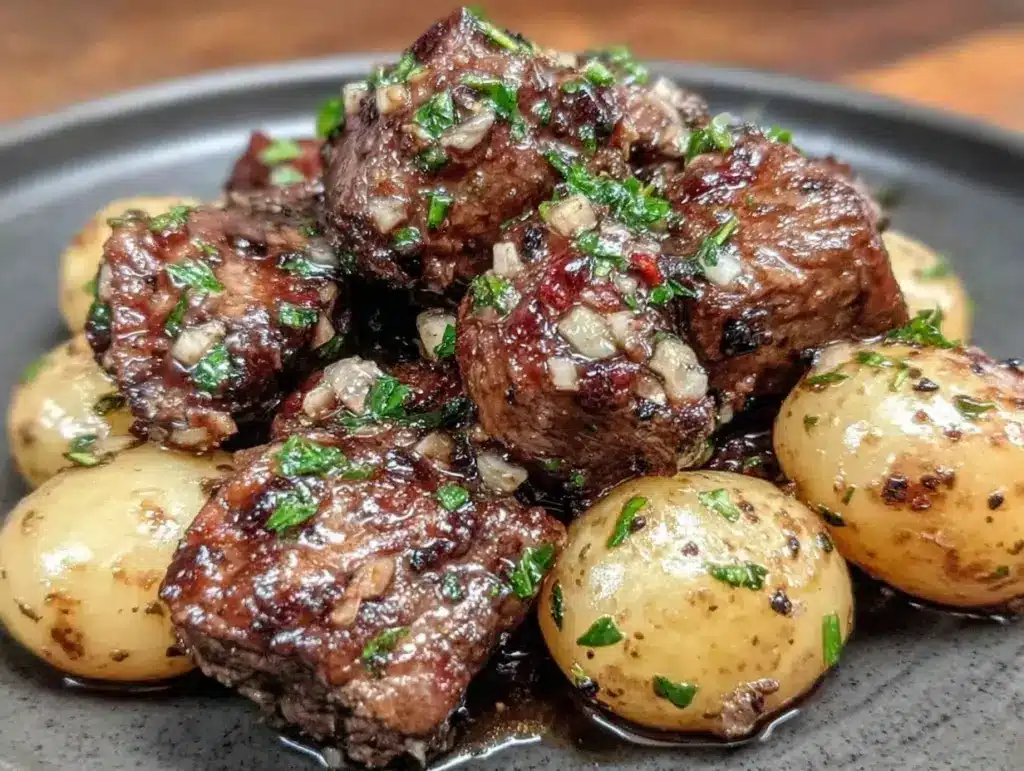 garlic butter beef bites - featured image