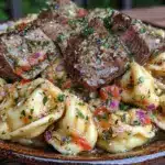 garlic steak tortellini recipe - featured image