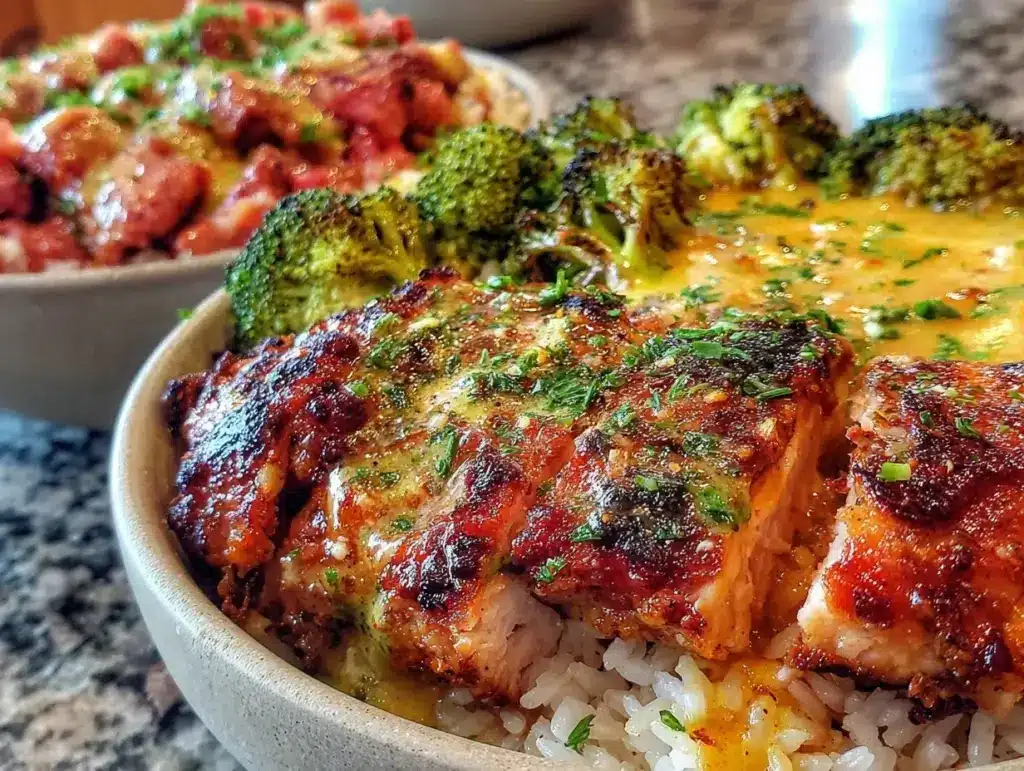 grilled chicken and broccoli bowls - featured image