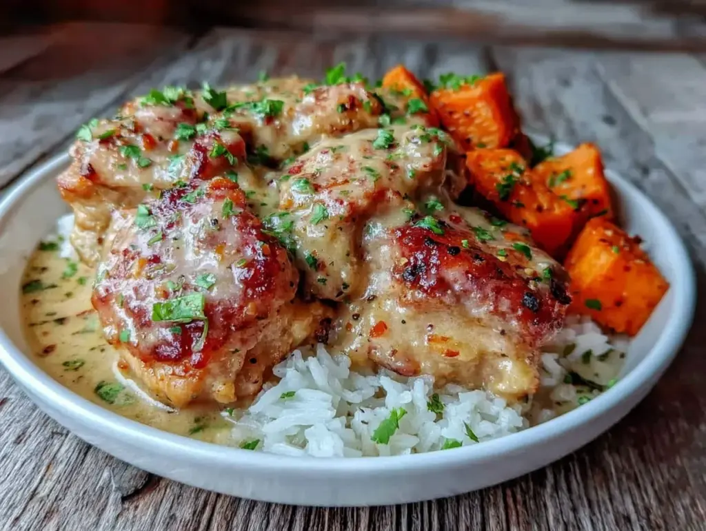 healthy chicken and sweet potato bowls - featured image