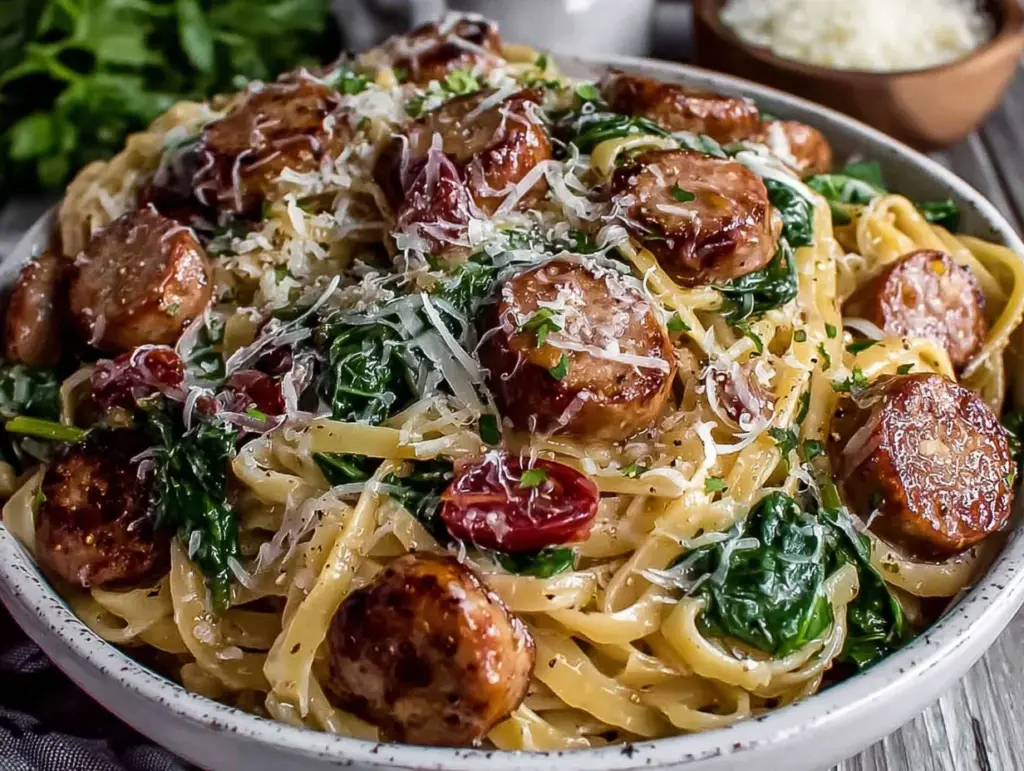 healthy chicken sausage pasta - featured image