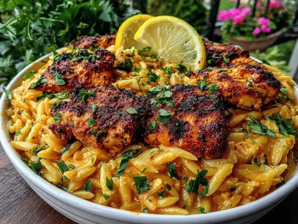 healthy lemon chicken orzo dinner - featured image