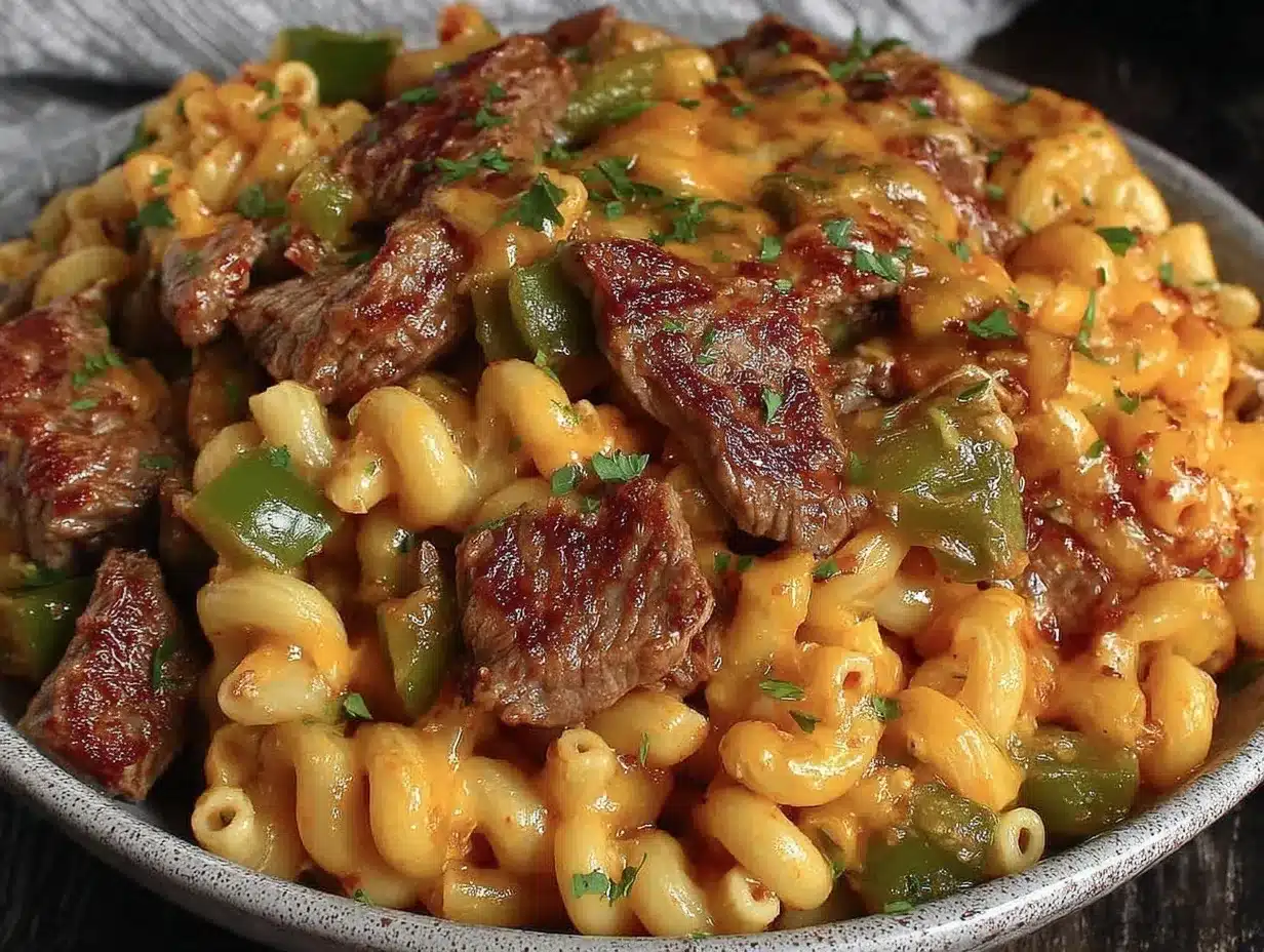 High-Protein Philly Cheesesteak Mac Recipe for Easy Family Meal Prep 4 High-Protein Philly Cheesesteak Mac preparation steps