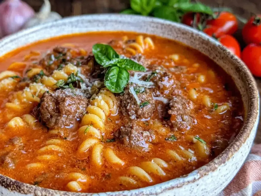 Home 2 Italian Ground Beef Pasta Soup - featured image