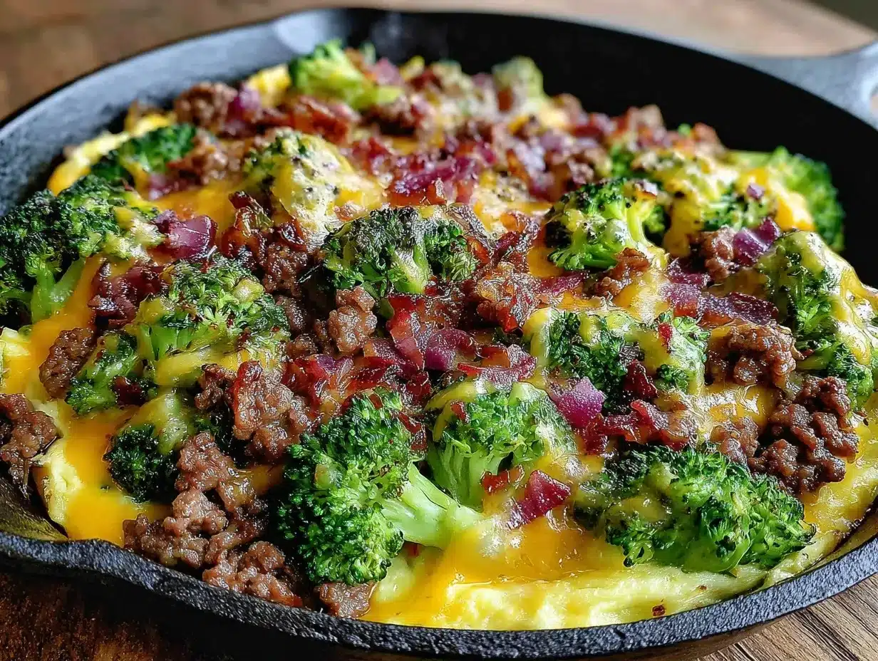 Keto Hamburger Broccoli Skillet Recipe Easy Low-Carb Dinner Idea 4 keto hamburger broccoli skillet preparation steps
