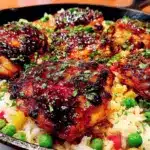 one-pan honey bbq chicken rice - featured image