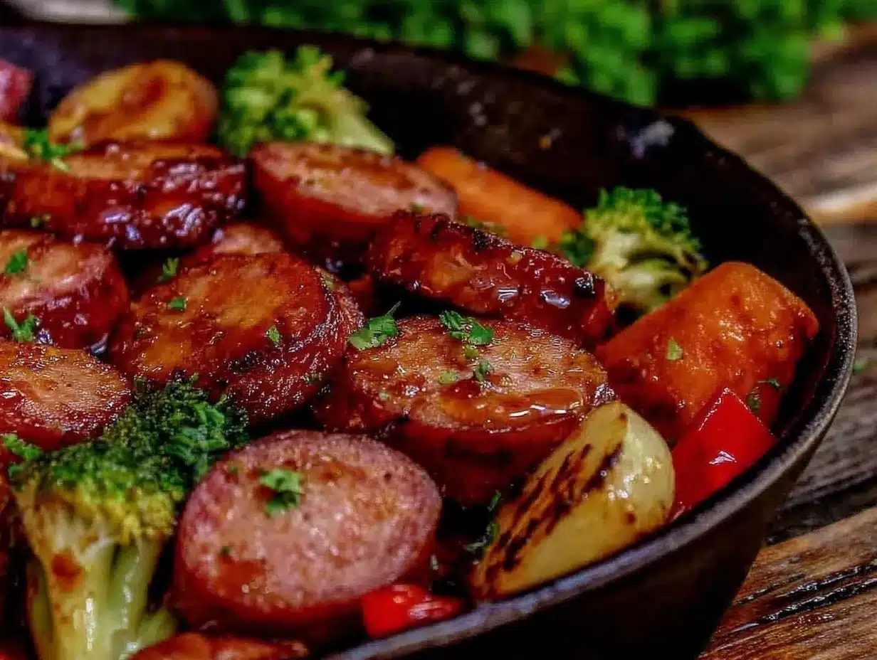 One-Pan Honey Garlic Kielbasa Dinner Recipe Easy and Ready in 30 Minutes 4 one-pan honey garlic kielbasa dinner preparation steps