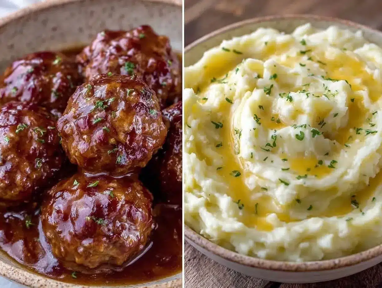 Salisbury Steak Meatballs Recipe with Garlic Herb Mashed Potatoes Easy Dinner Idea 4 Salisbury steak meatballs preparation steps