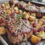 sheet pan pork chops and potatoes - featured image