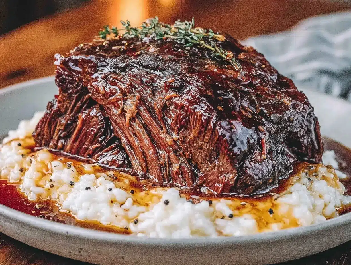 Slow-Braised Pot Roast Recipe with Creamy Parmesan Risotto Easy and Tender 4 slow-braised pot roast preparation steps