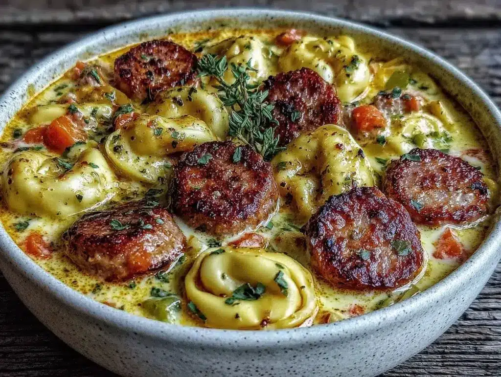slow cooker creamy sausage tortellini soup - featured image