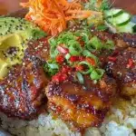 spicy maple chicken with coconut rice - featured image