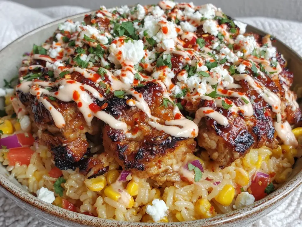 street corn chicken rice bowl - featured image