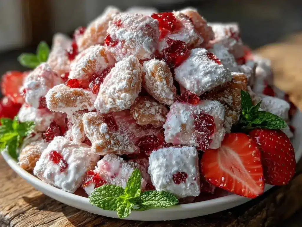 sweet strawberry shortcake puppy chow - featured image