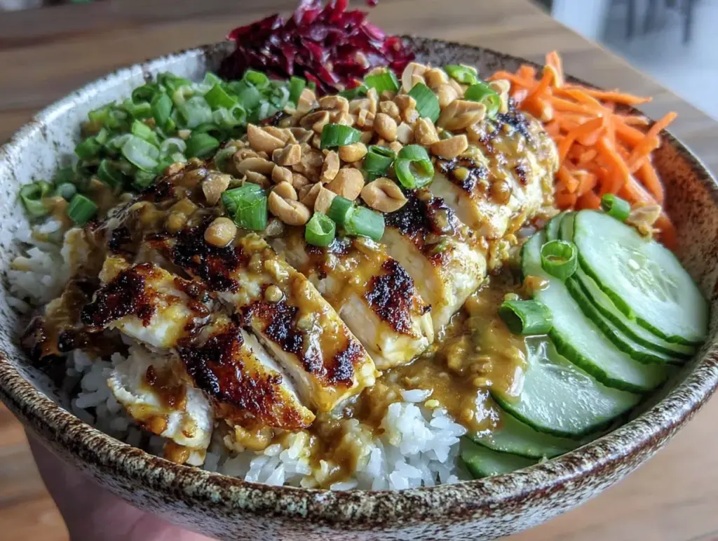 thai peanut chicken buddha bowl - featured image