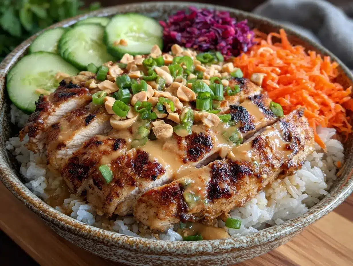 Thai Peanut Chicken Buddha Bowl Recipe Easy Healthy Protein Lunch Idea 4 thai peanut chicken buddha bowl preparation steps