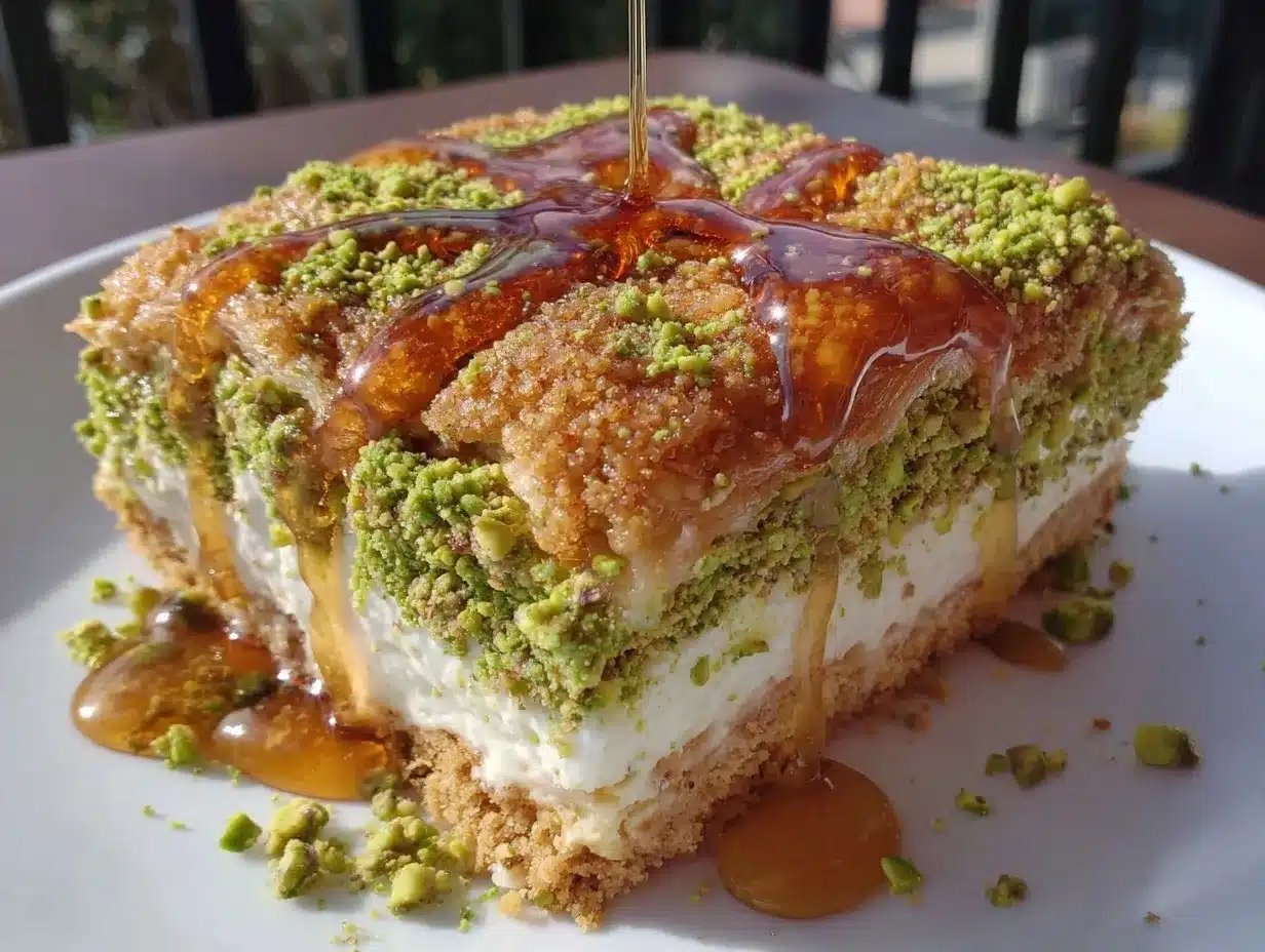 Baklava Pistachio Cheesecake Recipe Easy Homemade Dessert to Impress 4 baklava pistachio cheesecake preparation steps