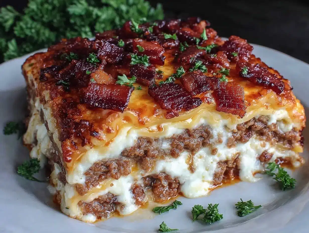 Cheeseburger Lasagna Recipe Easy Parmesan Garlic Bacon Ready Fast 4 cheeseburger lasagna preparation steps