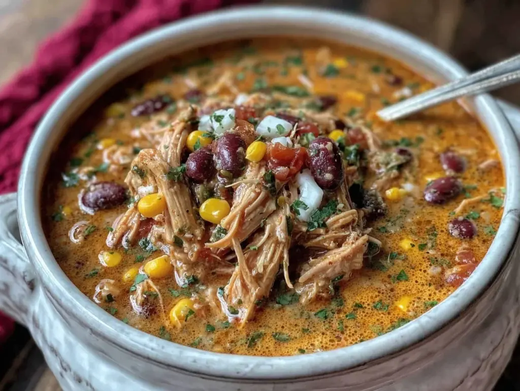 creamy crockpot chicken chili - featured image