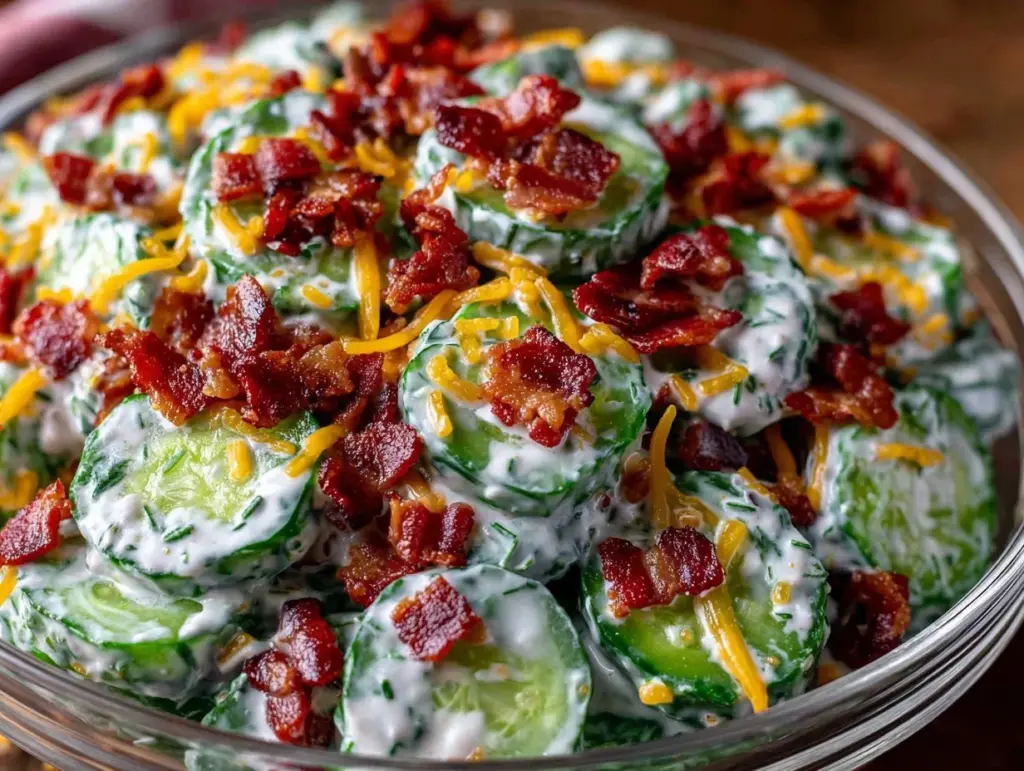 Home 1 creamy cucumber salad with bacon and cheese - featured image
