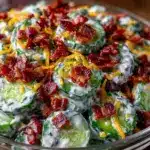 creamy cucumber salad with bacon and cheese - featured image