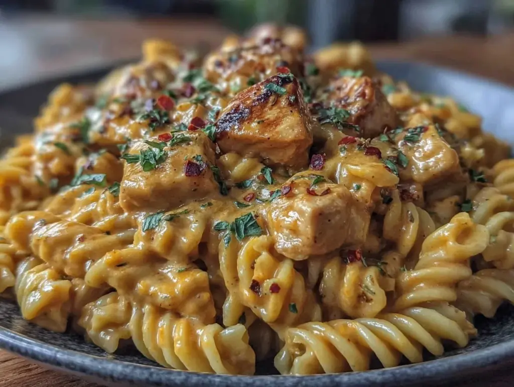 creamy spicy buffalo chicken pasta - featured image