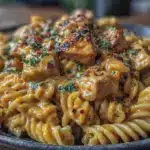 creamy spicy buffalo chicken pasta - featured image