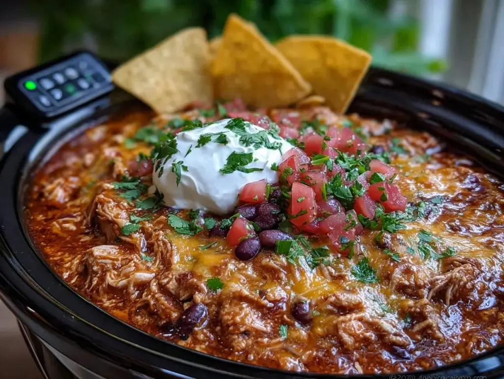 Home 1 crockpot chicken enchilada casserole - featured image