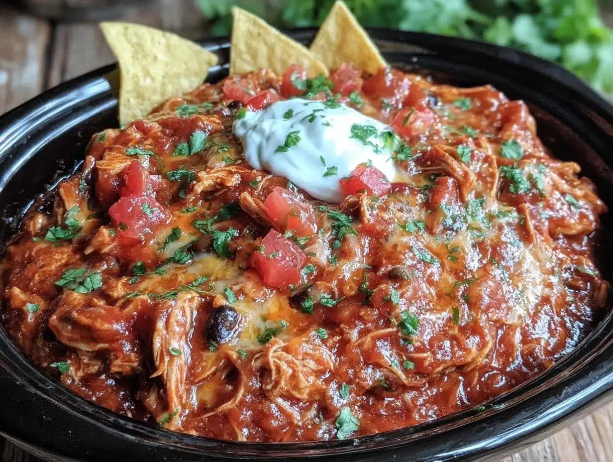 Crockpot Chicken Enchilada Casserole Easy Weeknight Dinner Recipe 4 crockpot chicken enchilada casserole preparation steps