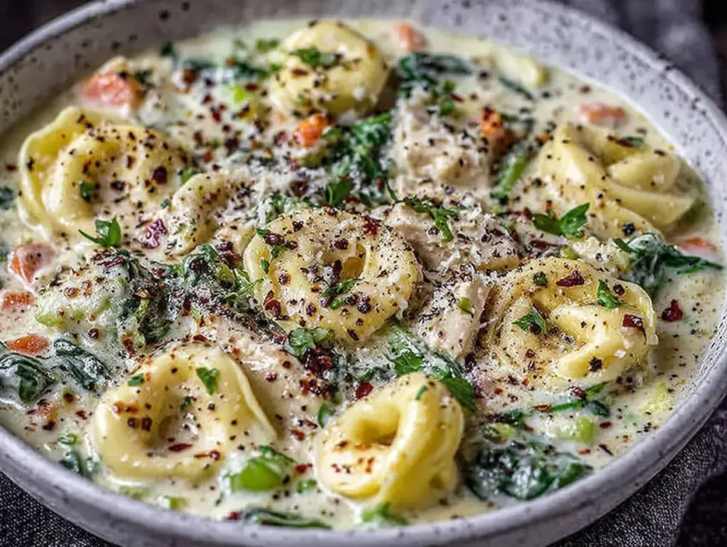 Home 2 crockpot creamy chicken tortellini soup - featured image