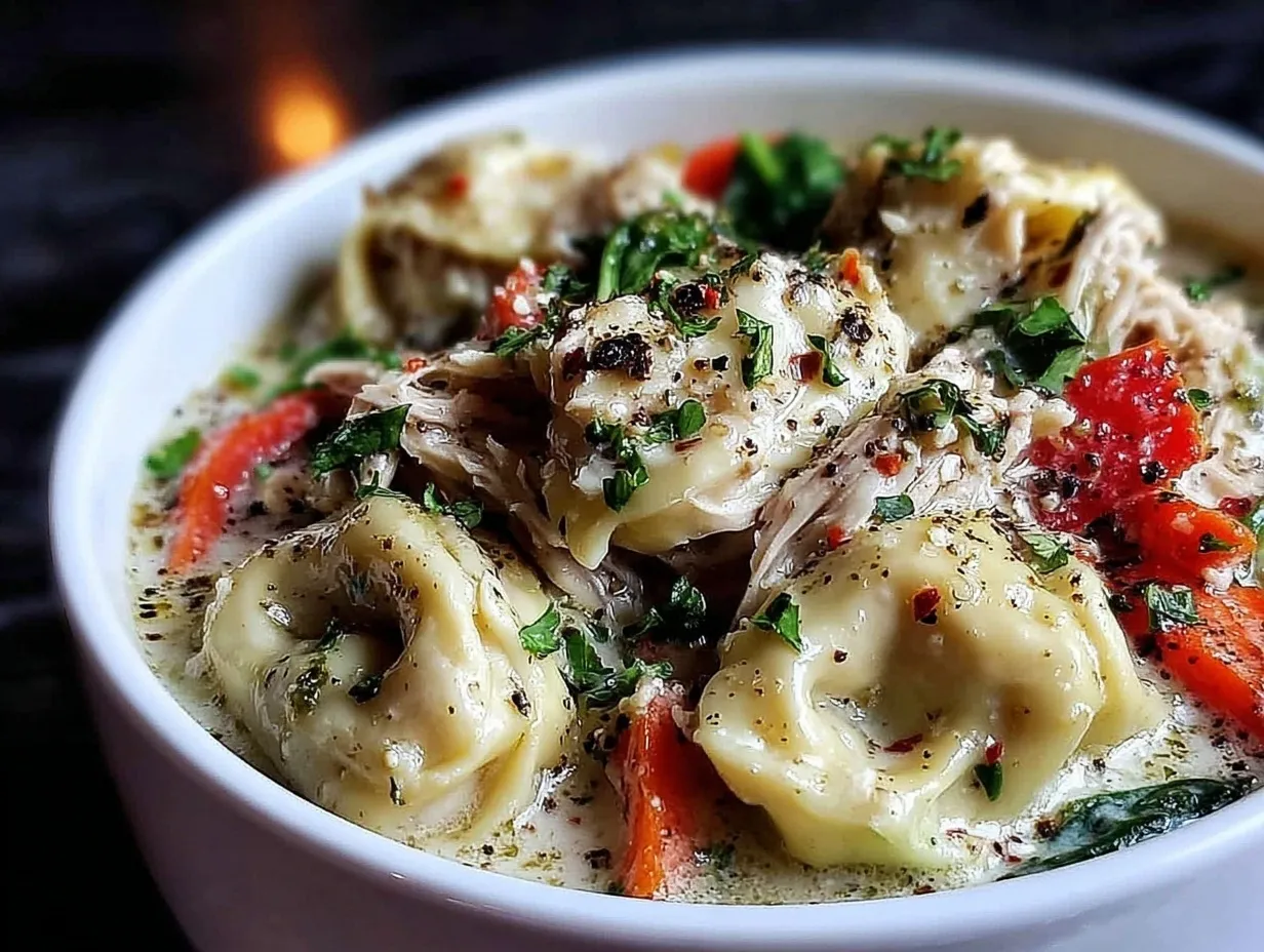 Crockpot Creamy Chicken Tortellini Soup Recipe Ready in 6 Hours Easy and Perfect 4 crockpot creamy chicken tortellini soup preparation steps