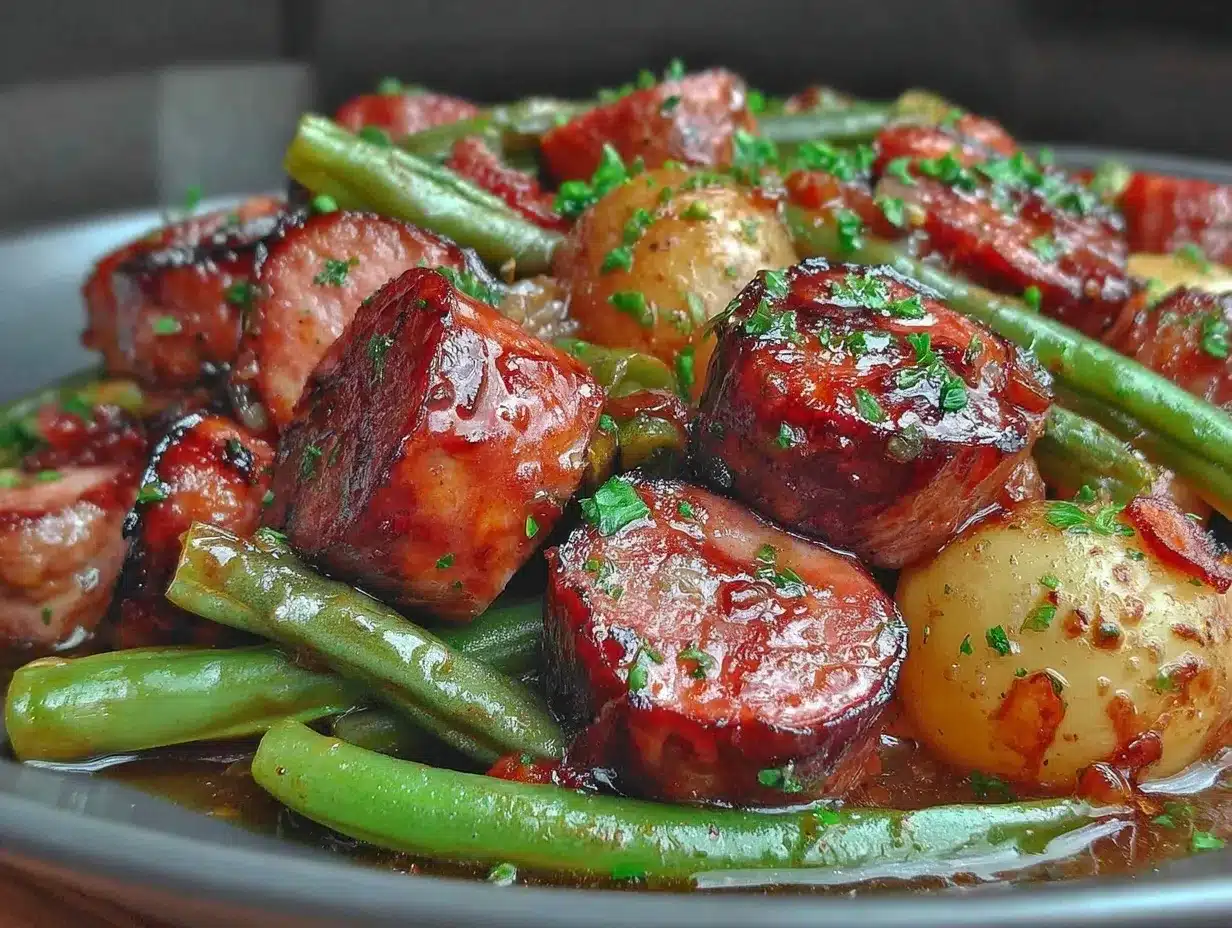 Crockpot Sausage and Green Beans Easy Dump-and-Go Recipe for Busy Weeknights 4 crockpot sausage and green beans preparation steps