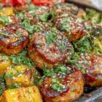 honey garlic sausage sheet pan dinner - featured image